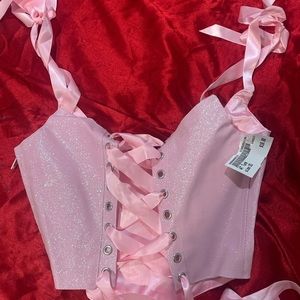 Pink cotton candy laced up cropped top